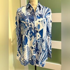 J. Mclaughlin Gramercy Woven Shirt in white & denim blue SZ Medium E…